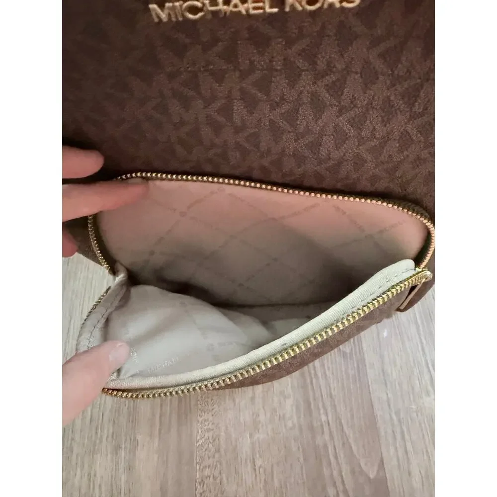 Michael Kors Erin Medium Brown MK Logo Green Trim Backpack
